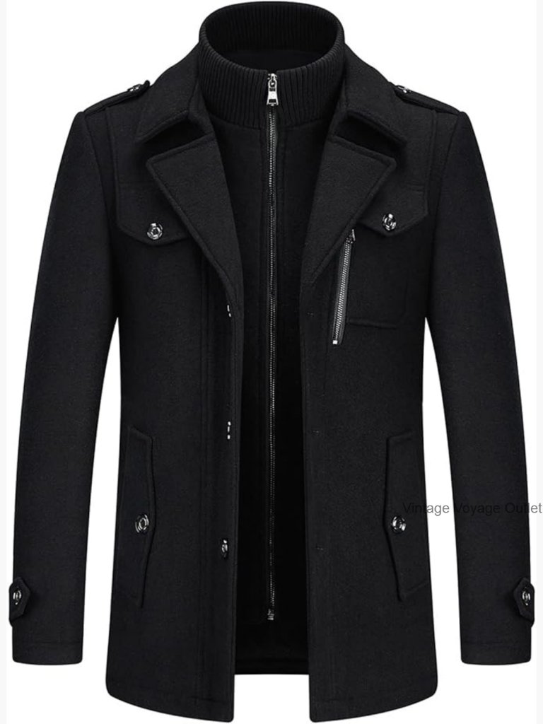 Men's Wool Blend Peacoat Single Breasted Winter Coat